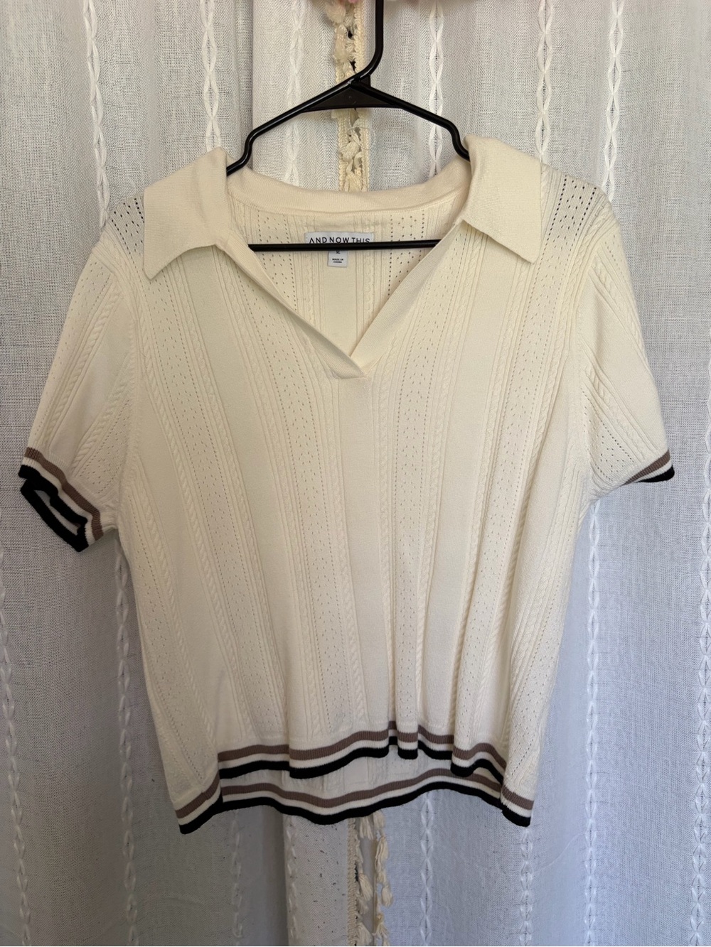And Other Stories Cream Short-Sleeve Collared Knit Top
